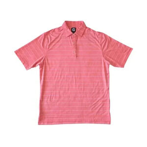 Footjoy Bright Coral Pink White Striped Polo Short Sleeve Shirt Large Wicking